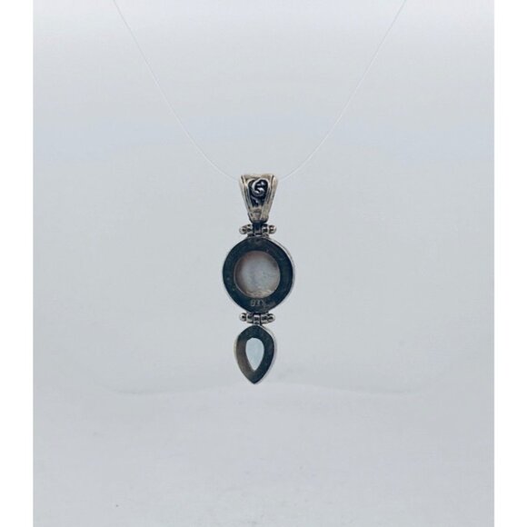 925 Sterling Silver Pearl & Blue Topaz Teardrop Pendant Vintage Estate Jewelry - Picture 3 of 9